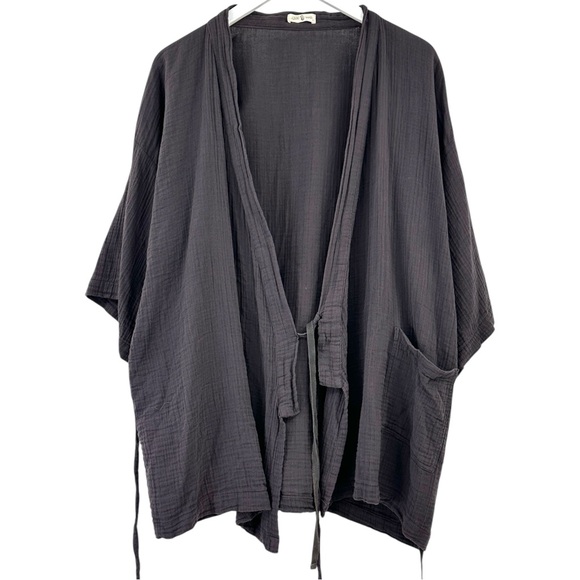 ODD BIRD Kardes Charcoal Gray Cotton Gauze Oversized Loose Fit Loungewear Top - Picture 3 of 11